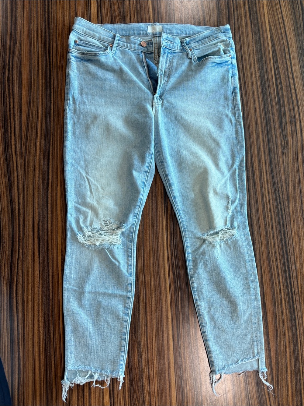 MOTHER Light Blue Distressed Skinny Jeans